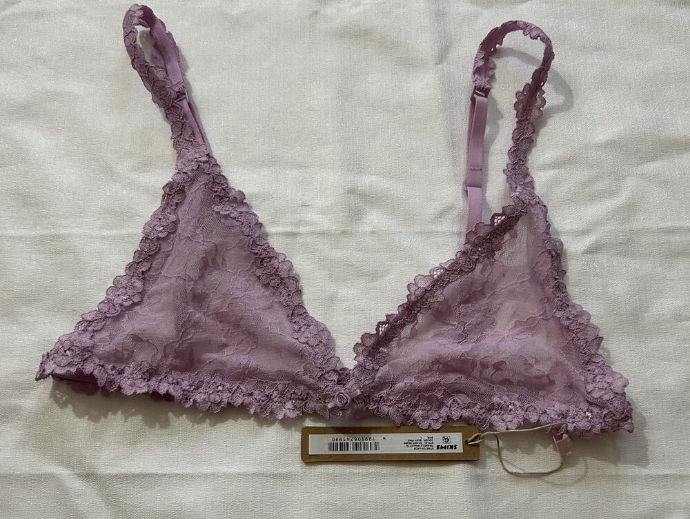 Skims NWT Stretch Lace Triangle Bralette Baby Pink Size Large
